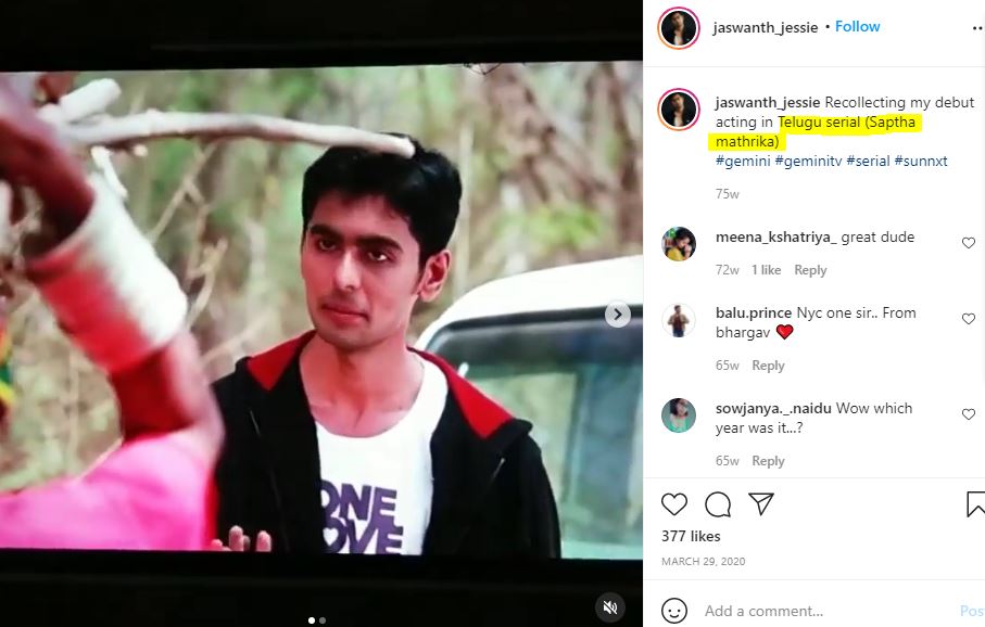Jaswanth Padala started his acting career with Saptha Mathrika series