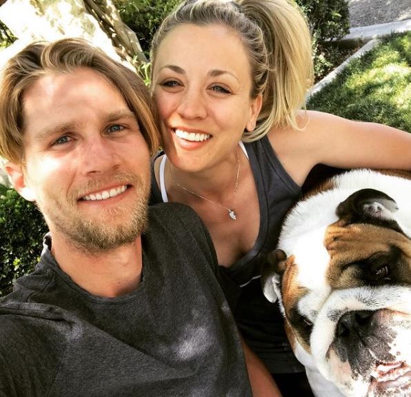 Karl Cook with his wife Kaley Cuoco and pet dog