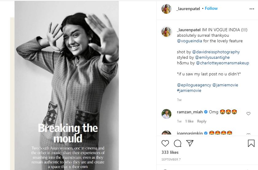 Lauren appeared in Vogue India article