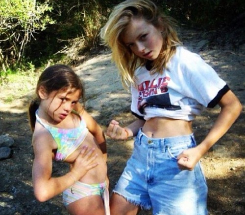 Morgan Eastwood childhood photo with her step-sister Francesca Eastwood