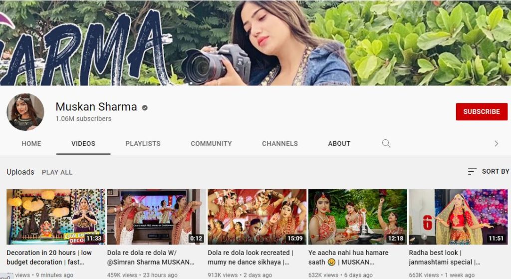 Muskan Sharma Youtube channel