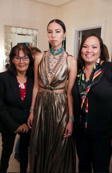 Quannah Chasinghorse in Met Gala along with her mom and grandmother