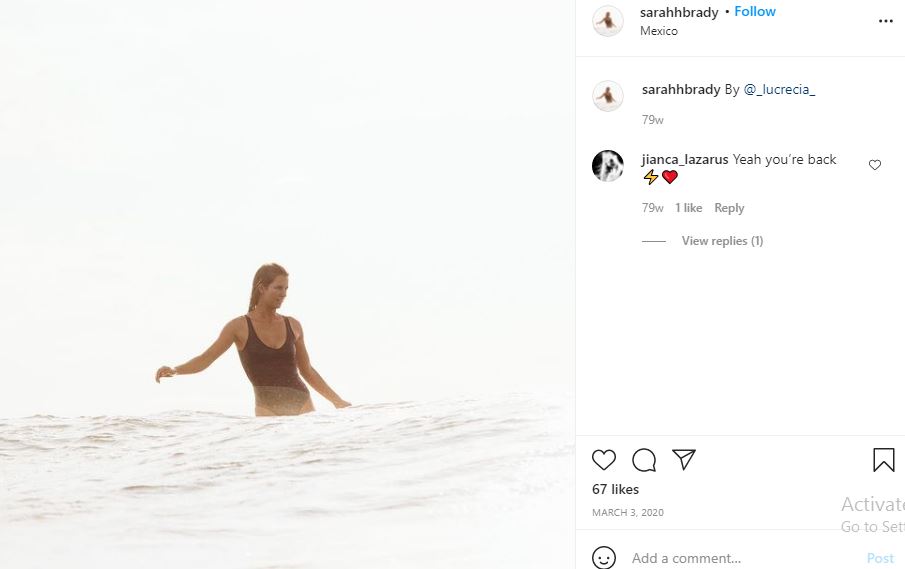 Sarah Brady's first Instagram post
