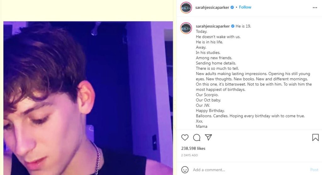 Actreess Sarah Jessica Parker wished her son James Wilkie Broderick on his 19th birthday
