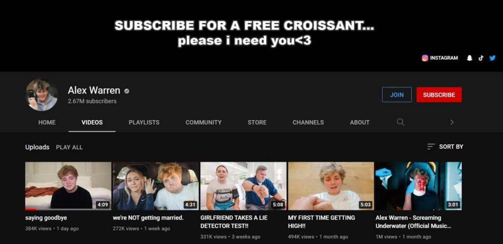 Alex Warren Youtube channel