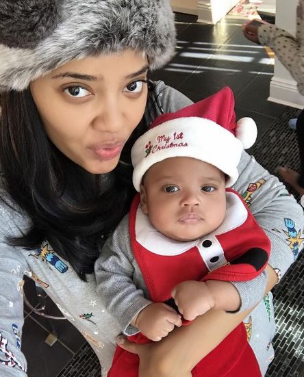 An old photo of Angela with her son