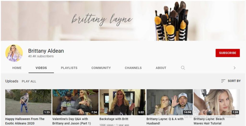 Brittany Aldean Youtube channel