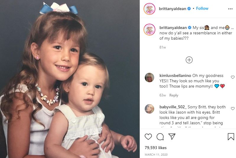 Childhood photo of Brittany Aldean with her sister