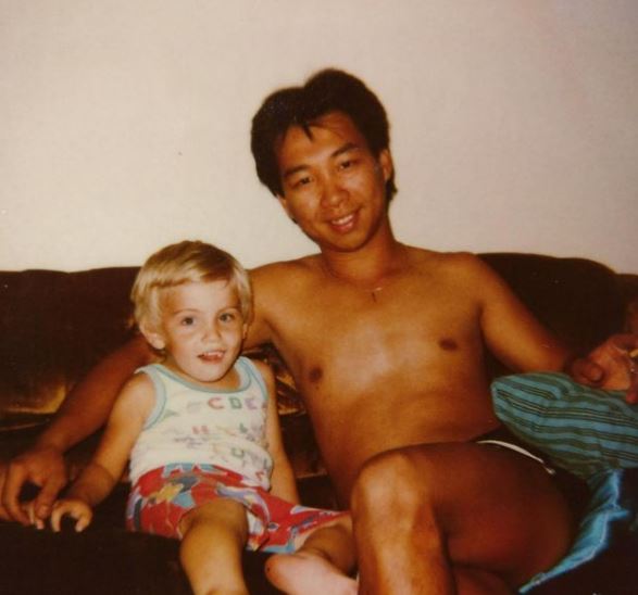 Childhood photo of Cory Tran with his father