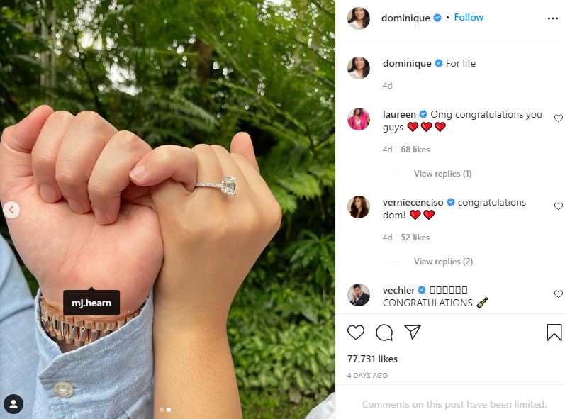Dominique Cojuangco and Michael Hearn got engaged on 14 October 2021