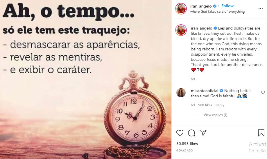 Iran Angelo's post with a cryptic message