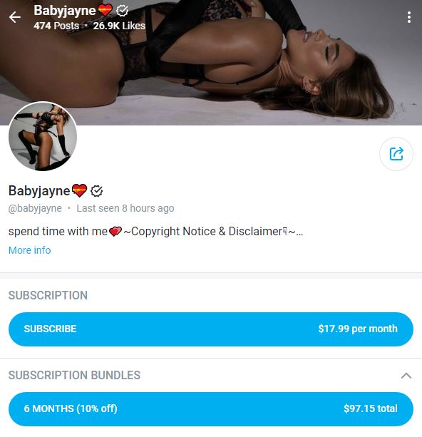 Jayne's OnlyFans account