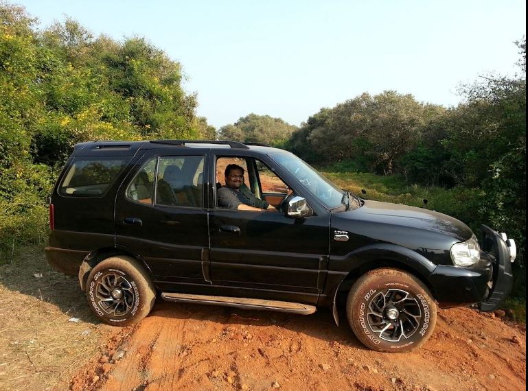 Mahesh Koneru in his car