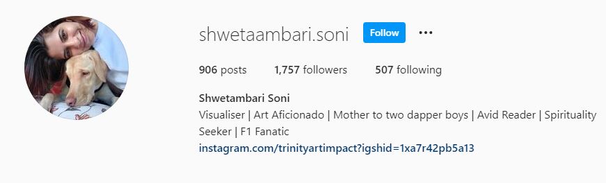 Shwetambari Soni IG profile