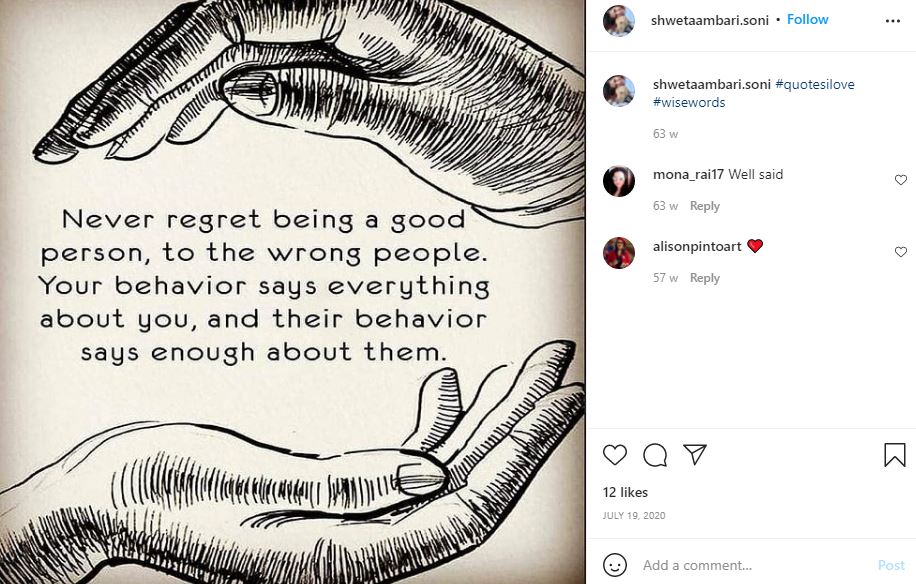 Shwetambari Soni shares positive quotes