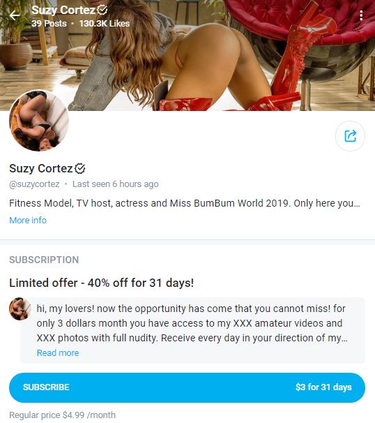 Suzy Cortez OnlyFans Account