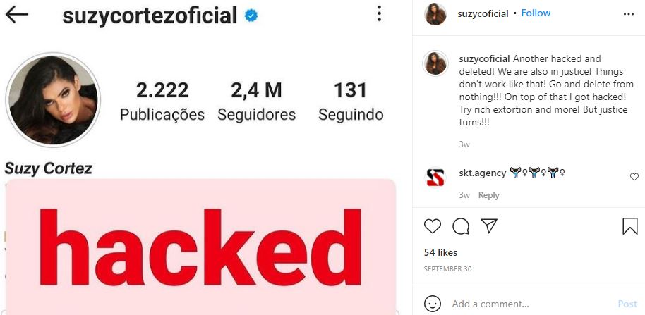 Suzy Cortez account hacked