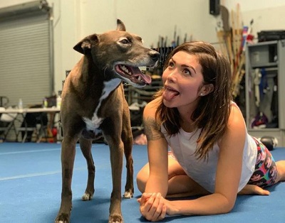 Daniella Pineda with her pet dog