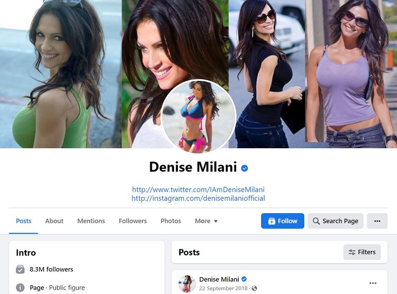 Denise Milani has a huge fan following on her Facebook Page with over 8.3 million followers