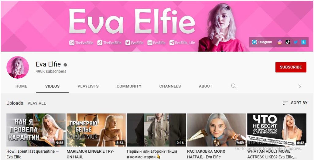 Eva Elfie Youtube channel