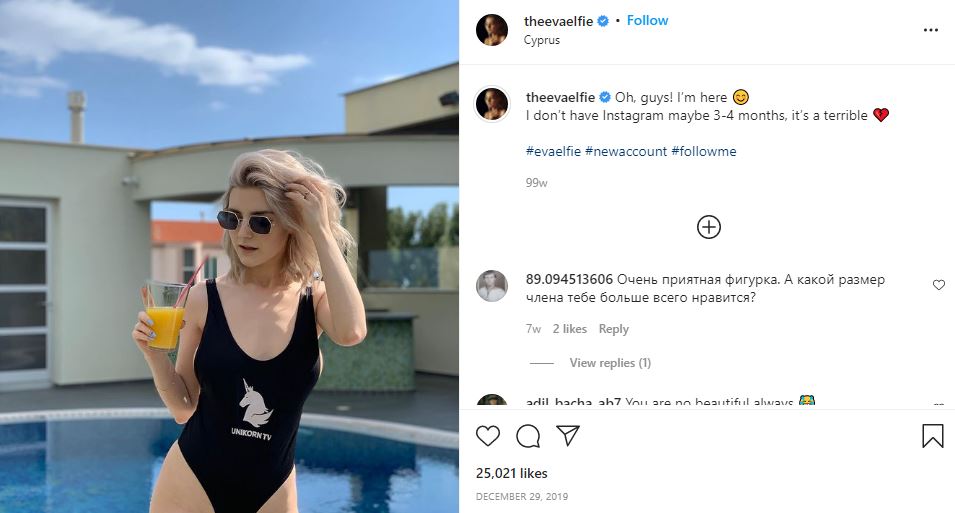 Eva Elfie's first Instagram post