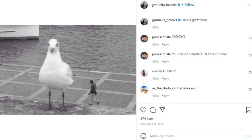 Gabriella Brooks first Instagram post