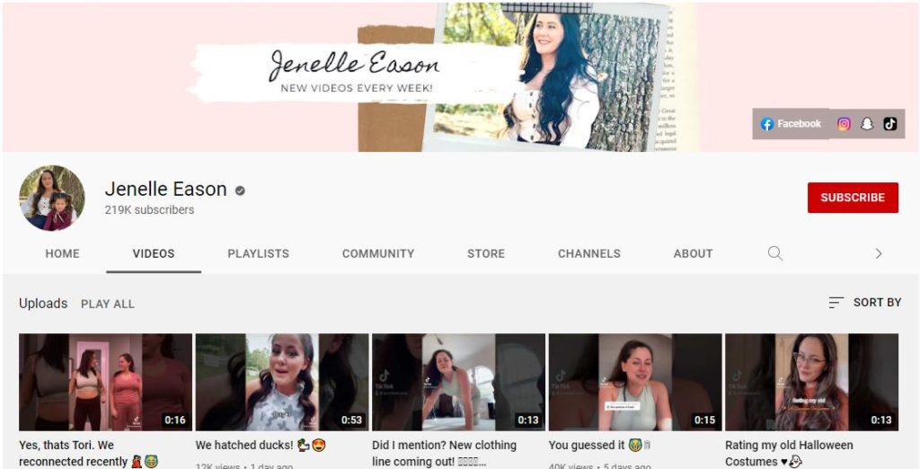 Jenelle Evans Youtube channel