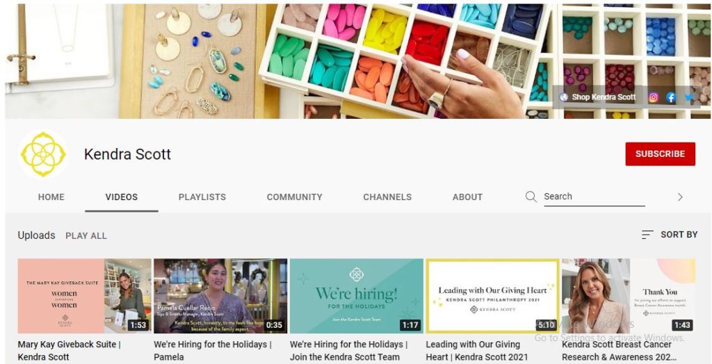 Kendra Scott Youtube channel