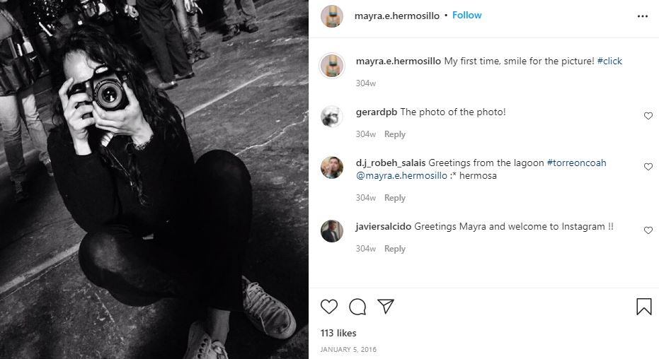 Mayra's first Instagram post