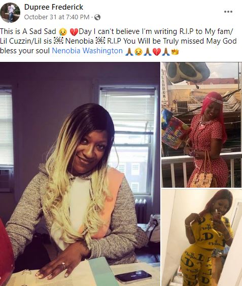 Nenobia Washington cousin shared her death news