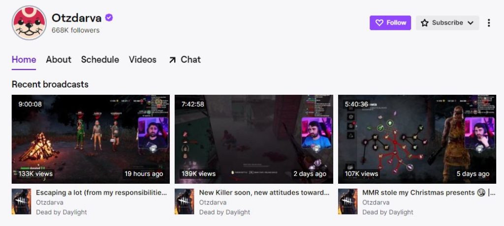 Otzdarva Twitch channel