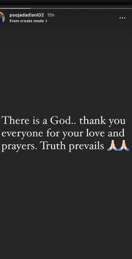 Pooja Dadlani thanked note