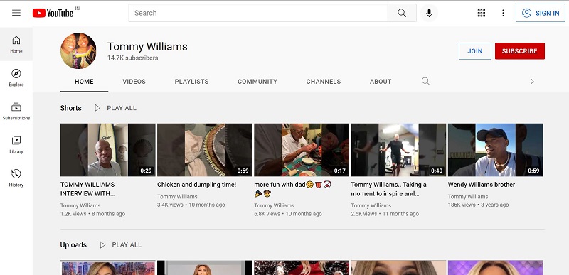 Tommy Williams YouTube channel