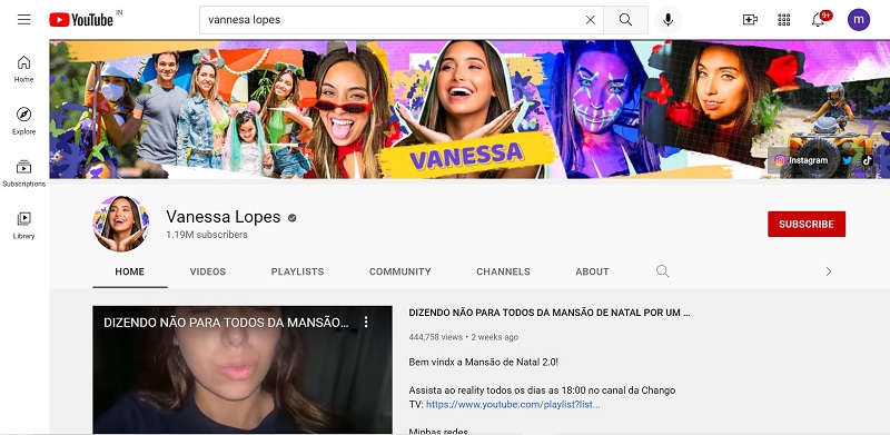 Vanessa Lopes YouTube channel