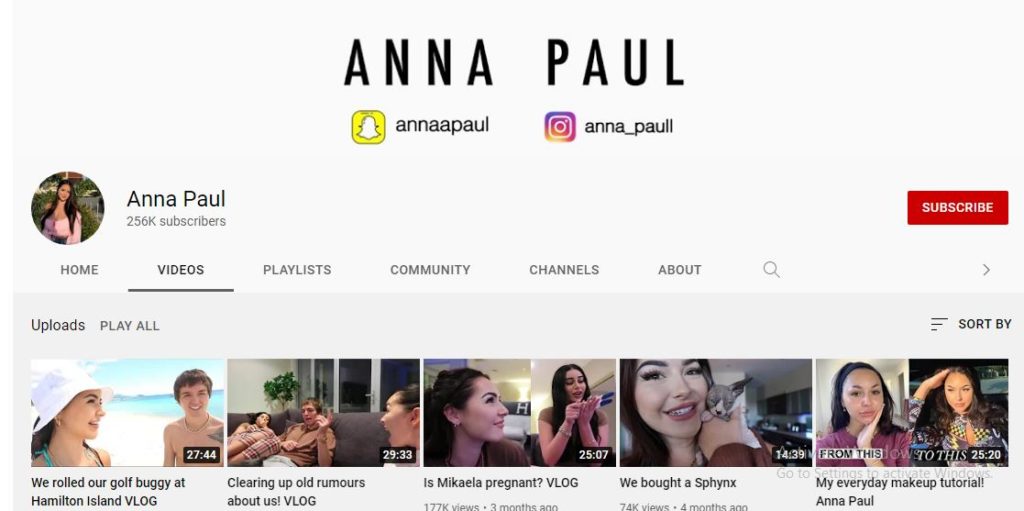 Anna Paul's Youtube channel