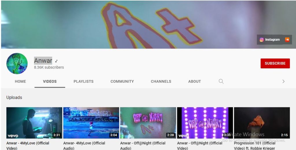 Anwar Hadid's Youtube channel