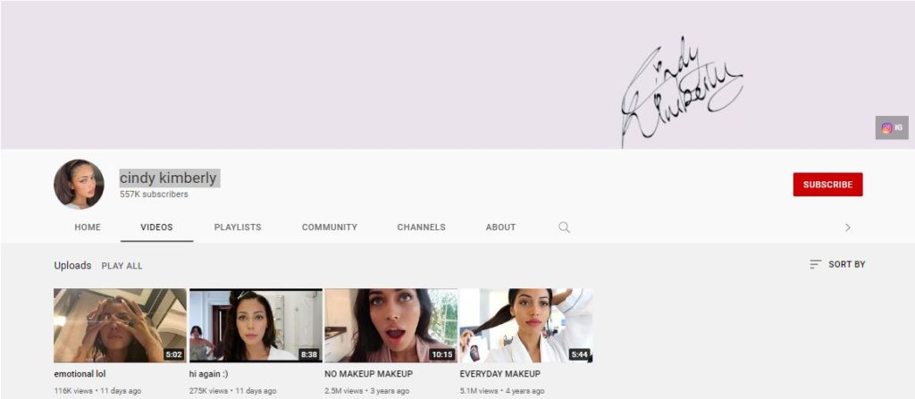 Cindy Kimberly Youtube channel