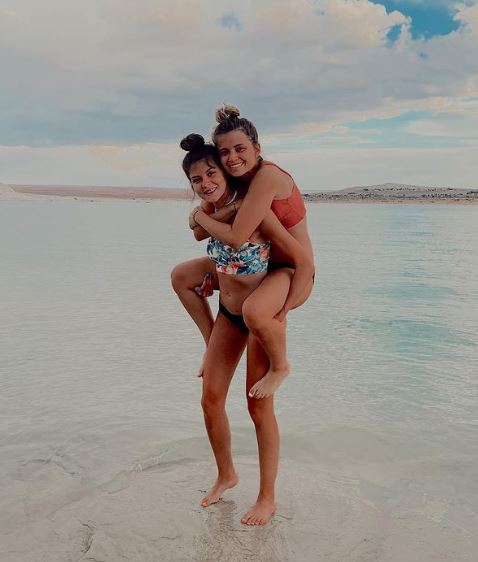 Katie Mills with her bestie