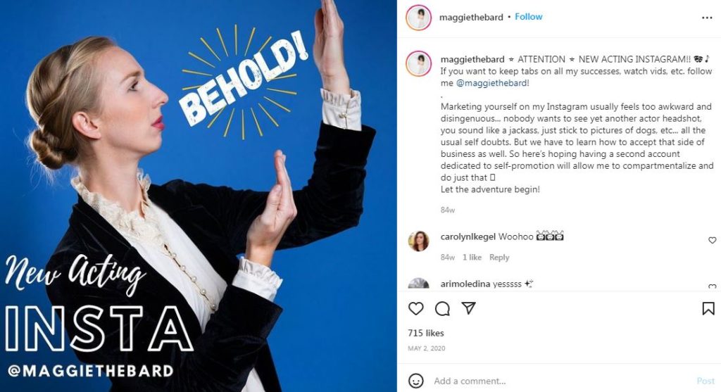 Maggie Robertson's first IG post
