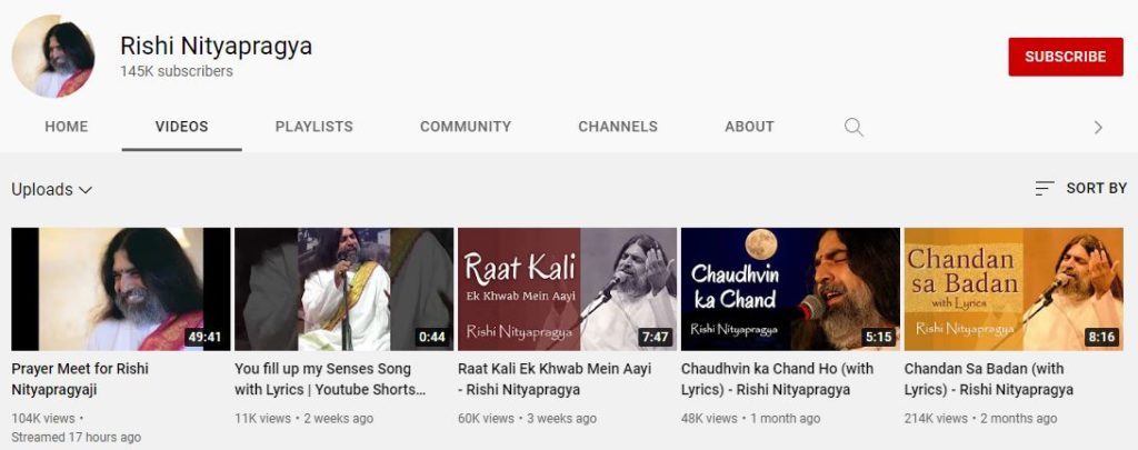 Rishi Nityapragya's Youtube channel