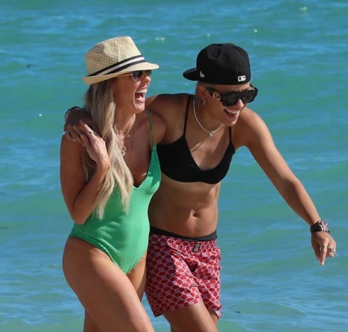 Victoria Brito spotted with her girlfriend Braunwyn Windham Burke (TV Personality) on a beach in Miami, Florida, USA