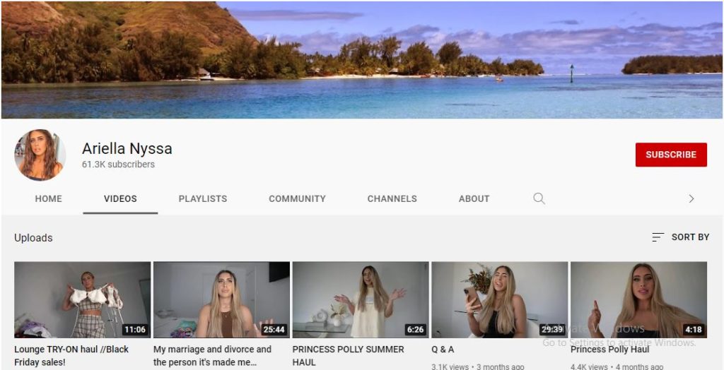 Ariella Nyssa's Youtube channel