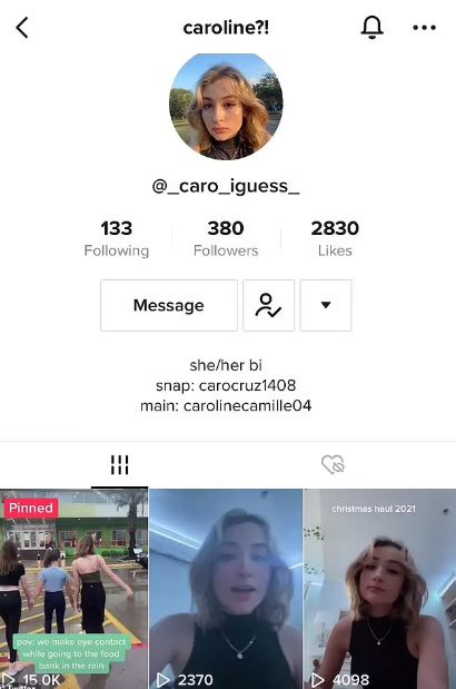 Caroline TikTok account