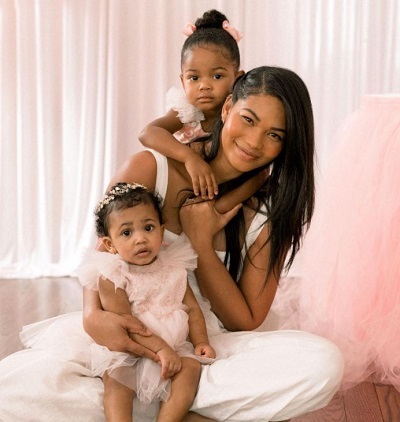 Chanel Iman with her two daughters Cali Clay Shepard, Cassie Snow Shepard