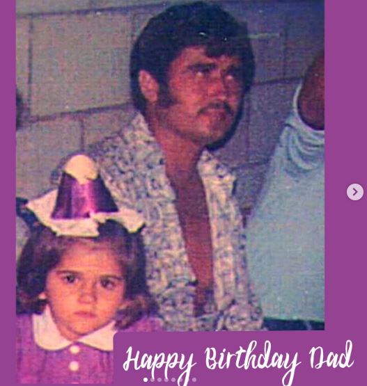 Childhood photo of Mishel Karen with her father