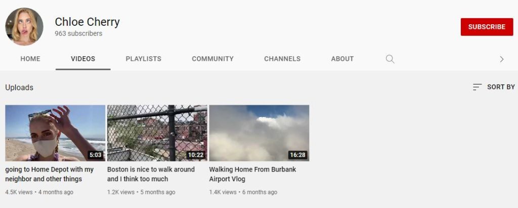 Chloe Cherry's Youtube channel