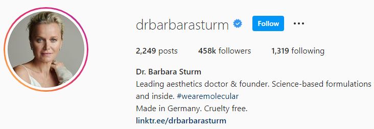 Dr. Barbara Sturm Instagram account