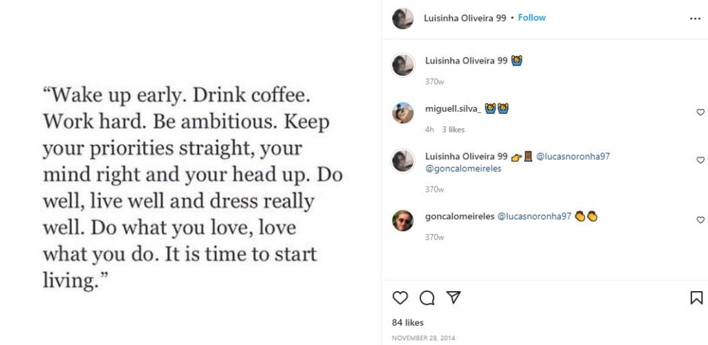 First IG post of Luisinha