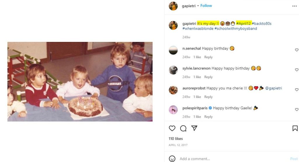 Gaelle Pietri on her birthday