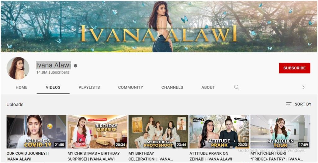 Ivana Alawi's Youtube channel